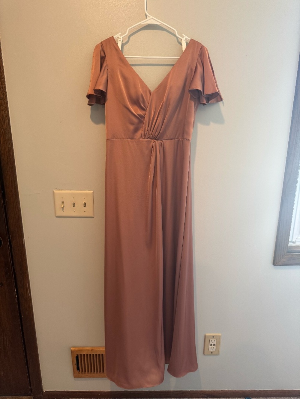 Azazie Soren A-Line Pleated Stretch Satin Dress – Bronzer, Size 12